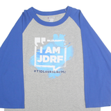 CHAMPION Mens Grey & Blue I Am JDRF Graphic Raglan XL Long Sleeve Crew Neck