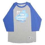 CHAMPION Mens Grey & Blue I Am JDRF Graphic Raglan XL Long Sleeve Crew Neck