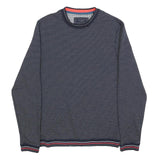 TED BAKER Mens Navy Sweatshirt M Crew Neck Striped Ribbed Hem Pullover
