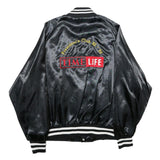 SPORTSMASTER Mens Black Nylon Button Jacket 2XL Striped Ribbed President's Club