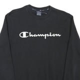 CHAMPION Mens Black Cotton Blend Crew Neck M Sweatshirt Logo Print Pullover