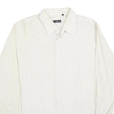 HUGO BOSS Mens White & Cream Striped Shirt L Smart Polyester Blend Formal