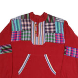 Mens Red Patterned Pullover Jumper Cotton Blend XL Patchwork Crew Neck Relaxed