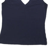 BODEN Womens Navy Blue Cotton Blend Sleeveless V-Neck Top M Casual Summer