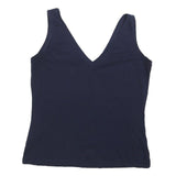 BODEN Womens Navy Blue Cotton Blend Sleeveless V-Neck Top M Casual Summer