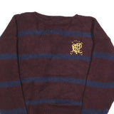 POLO RALPH LAUREN Mens Maroon & Navy Patterned Wool Jumper Crew Neck Basic Knit