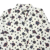 DEL MOD Womens White Printed Shirt Long Sleeve Button Neck L Cotton Blend