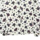 DEL MOD Womens White Printed Shirt Long Sleeve Button Neck L Cotton Blend