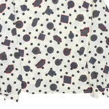 DEL MOD Womens White Printed Shirt Long Sleeve Button Neck L Cotton Blend