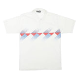 CHAMAS Mens White Polo Short Sleeve Geometric S Cotton Blend Casual Shirt