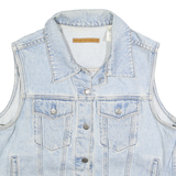 ANNE KLEIN Womens Light Blue Denim Sleeveless Jacket M Cotton Button Front