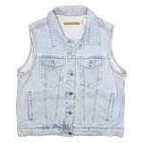 ANNE KLEIN Womens Light Blue Denim Sleeveless Jacket M Cotton Button Front