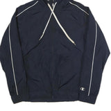CHAMPION Mens Navy Blue Hooded Jacket M Polyester Zip Plain Casual Sportswear
