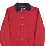 TOMMY HILFIGER Womens Red & Navy Quilted Jacket S Polyester Blend Button Closure