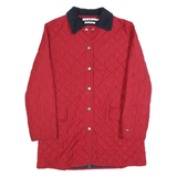 TOMMY HILFIGER Womens Red & Navy Quilted Jacket S Polyester Blend Button Closure