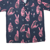 Mens Navy Blue & Pink Graphic Print Short Sleeve Shirt L Casual Stylish