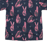 Mens Navy Blue & Pink Graphic Print Short Sleeve Shirt L Casual Stylish