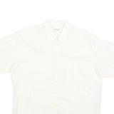 COLDOR Mens White Cotton Blend Shirt L Casual Button Down Summer Short Sleeve