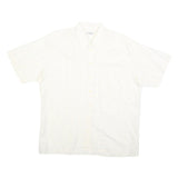 COLDOR Mens White Cotton Blend Shirt L Casual Button Down Summer Short Sleeve