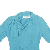 JINTY Womens Blue Cotton Blend Shirt 3/4 Sleeve Collared UK 12 Casual Elegant