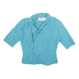 JINTY Womens Blue Cotton Blend Shirt 3/4 Sleeve Collared UK 12 Casual Elegant
