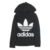 ADIDAS Womens Black Hoodie UK 8 Cotton Blend Logo Sweatshirt