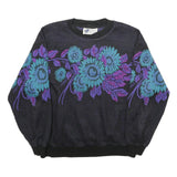 TOP NOTCH Womens Black Blue Purple Floral Patterned Jumper Crew Neck Basic Knit