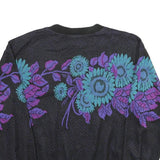 TOP NOTCH Womens Black Blue Purple Floral Patterned Jumper Crew Neck Basic Knit