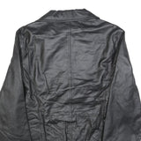 Womens Black Leather Button Jacket L Plain Classic Outerwear Stylish