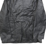 Womens Black Leather Button Jacket L Plain Classic Outerwear Stylish