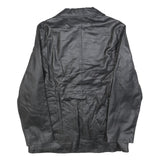 Womens Black Leather Button Jacket L Plain Classic Outerwear Stylish