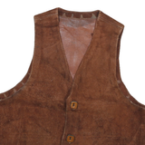 Mens Brown Leather Button Jacket S Suede Plain Sleeveless Vest