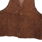 Mens Brown Leather Button Jacket S Suede Plain Sleeveless Vest