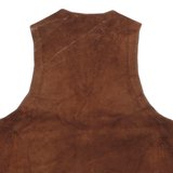 Mens Brown Leather Button Jacket S Suede Plain Sleeveless Vest