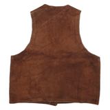Mens Brown Leather Button Jacket S Suede Plain Sleeveless Vest