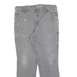 CARHARTT Mens Relaxed Grey Cotton Blend Trousers W36 L29 Workwear Zip Closure