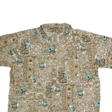 ROUNDY BAY Mens Beige & Green Pattern Shirt XL Cotton Casual Beachwear Relaxed