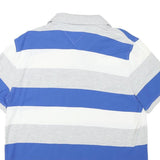 TOMMY HILFIGER Mens Blue & Grey Striped Short Sleeve Polo Shirt XL Cotton Blend