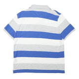 TOMMY HILFIGER Mens Blue & Grey Striped Short Sleeve Polo Shirt XL Cotton Blend