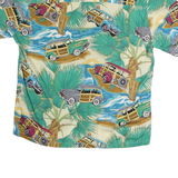 DIAMOND HEAD Mens Cream Green Vintage Car Print Shirt L Cotton Beachwear