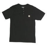 CARHARTT Mens Black & Yellow Henley T-Shirt S Short Sleeve Crew Neck Pocket