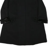 Womens Black Wool Plain Button Jacket L Fur Trim Classic Fit Elegant