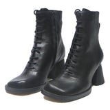 CHARLES & KEITH Womens Lace-Up Ankle Boots Black Leather UK 3.5 Stylish