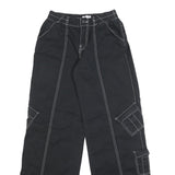 GARAGE Womens Cotton Blend Black Loose Straight Trousers W24 L32 Casual Cargo