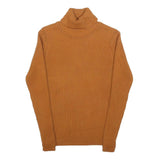 LL BEAN Womens Brown Plain Cotton Rib Knit Roll Neck Jumper M Casual Warm