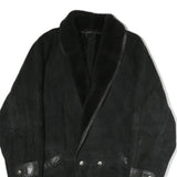 Mens Black Faux Shearling Button Jacket XL Polyester Blend Warm Winter Outerwear