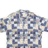 PIERRE CARDIN Mens Blue Beige Pattern Rayon Shirt L Casual Short Sleeve Button