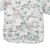 Mens White Pastel Island Print Casual Shirt M Short Sleeve Button Polyester