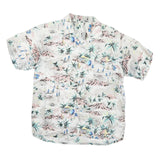 Mens White Pastel Island Print Casual Shirt M Short Sleeve Button Polyester