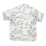 Mens White Pastel Island Print Casual Shirt M Short Sleeve Button Polyester
